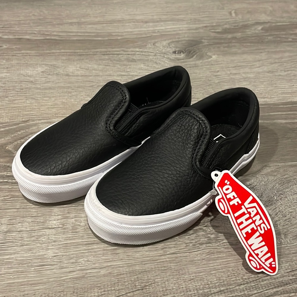 Vans Kids size 10.5 Black leather Slip On - New with tags
